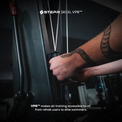 Resistance cable system detail on STEPR vertical climber fitness machine