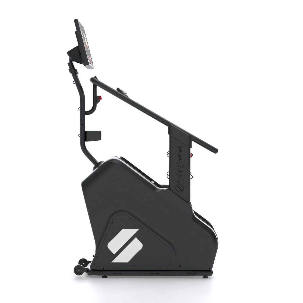 Side view of STEPR XL Classic stair climber showing oversized steps and black frame design
