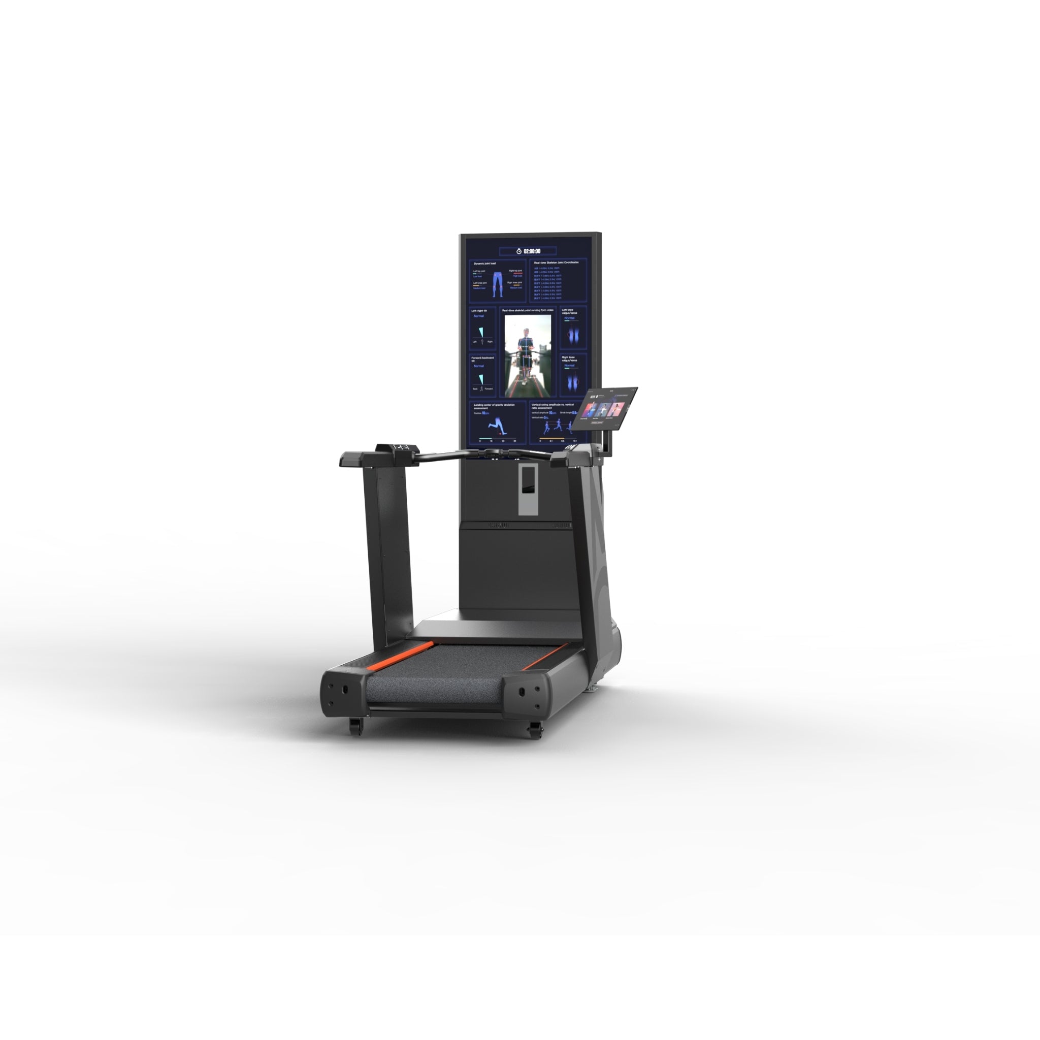 Rear view of Visbody Creator 600 AI treadmill showcasing tall digital display and rear frame structure on white background