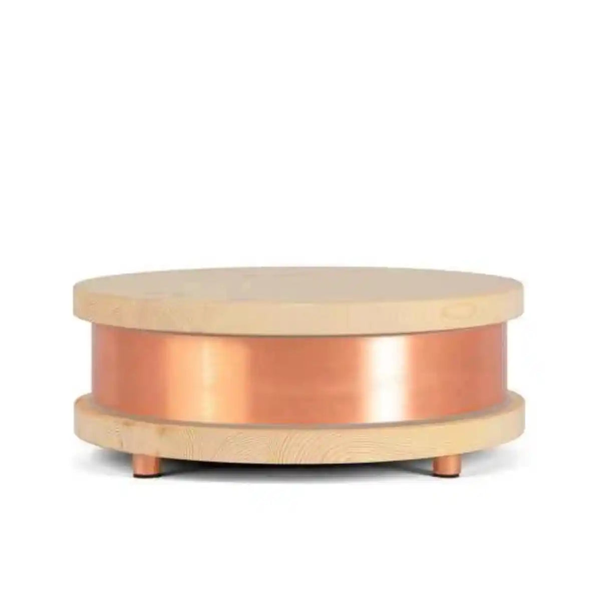 Waveguard Qi-Home Cell in Light Pine with copper body on a white background